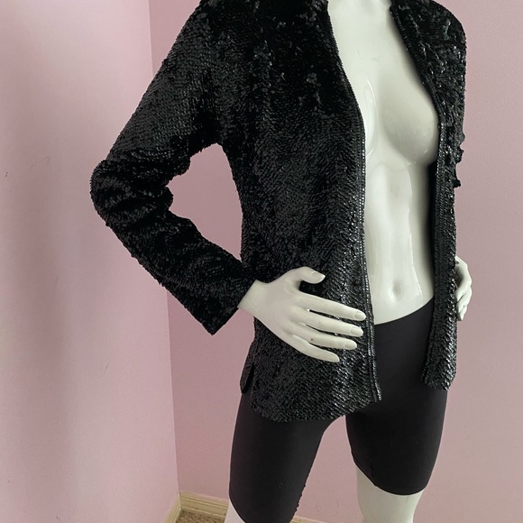 VTG 1950’S SHIMMERING Sequin Cardigan Sweater Small MED BLACK Embellished - Picture 4 of 15
